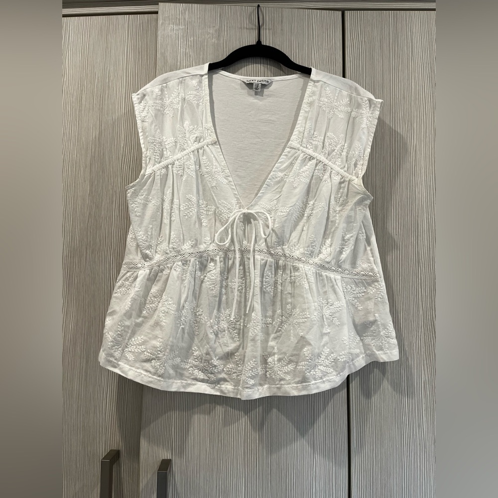 NEXT‎ Petite White Embroidered Peasant Top 100% Cotton Size 8P